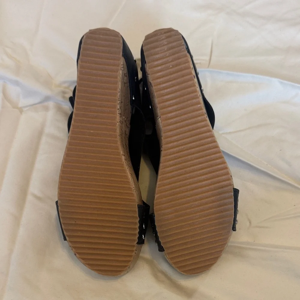 Black Wedge Sandals with Cork Platform - Women